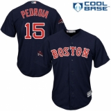 Youth Majestic Boston Red Sox #15 Dustin Pedroia Authentic Navy Blue Alternate Road Cool Base 2018 World Series Champions MLB Jersey