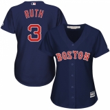 Women's Majestic Boston Red Sox #3 Babe Ruth Replica Navy Blue Alternate Road MLB Jersey