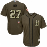 Youth Majestic Boston Red Sox #27 Carlton Fisk Replica Green Salute to Service MLB Jersey