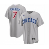 Men's Nike Chicago Cubs #7 Dansby Swanson Gray Cool Base Stitched Baseball Jersey