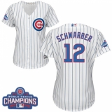 Women's Majestic Chicago Cubs #12 Kyle Schwarber Authentic White Home 2016 World Series Champions Cool Base MLB Jersey