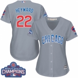 Women's Majestic Chicago Cubs #22 Jason Heyward Authentic Grey Road 2016 World Series Champions Cool Base MLB Jersey