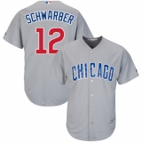 Youth Majestic Chicago Cubs #12 Kyle Schwarber Replica Grey Road Cool Base MLB Jersey