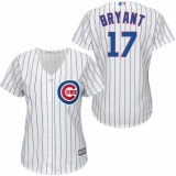 Women's Majestic Chicago Cubs #17 Kris Bryant Replica White/Blue Strip Fashion MLB Jersey