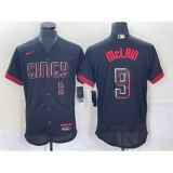 Men's Nike Cincinnati Reds #9 Matt McLain Number Black 2023 City Connect Flex Base Stitched Jersey2