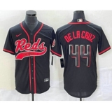 Men's Nike Cincinnati Reds #44 Elly De La Cruz Black Cool Base Stitched Baseball Jersey