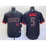 Men's Nike Cincinnati Reds #5 Johnny Bench Black 2023 City Connect Cool Base Stitched Baseball Jersey1
