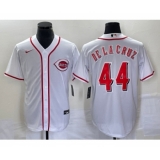 Men's Nike Cincinnati Reds #44 Elly De La Cruz Number White Cool Base Stitched Baseball Jersey 1