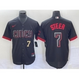 Men's Nike Cincinnati Reds #7 Spencer Steer Numer Black 2023 City Connect Cool Base Stitched Baseball Jersey 2