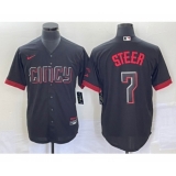 Men's Nike Cincinnati Reds #7 Spencer Steer Black 2023 City Connect Cool Base Stitched Baseball Jersey 1