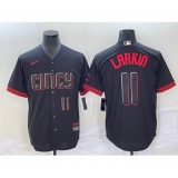 Men's Cincinnati Reds #11 Barry Larkin Number Black 2023 City Connect Cool Base Stitched Jersey1