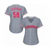 Women's Cincinnati Reds #58 Luis Castillo Authentic Grey Road Cool Base Baseball Jersey