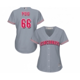Women's Cincinnati Reds #66 Yasiel Puig Replica Grey Road Cool Base Baseball Jersey