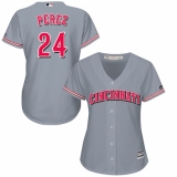 Women's Majestic Cincinnati Reds #24 Tony Perez Replica Grey Road Cool Base MLB Jersey