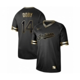 Men's Cleveland Indians #14 Larry Doby Authentic Black Gold Fashion Baseball Jersey