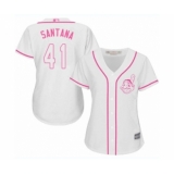 Women's Cleveland Indians #41 Carlos Santana Authentic White Fashion Cool Base Baseball Jersey