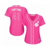 Women's Cleveland Indians #41 Carlos Santana Authentic Pink Fashion Cool Base Baseball Jersey