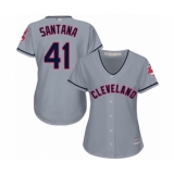 Women's Cleveland Indians #41 Carlos Santana Authentic Grey Road Cool Base Baseball Jersey