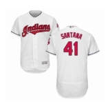 Men's Cleveland Indians #41 Carlos Santana White Home Flex Base Authentic Collection Baseball Jersey