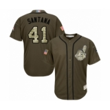 Men's Cleveland Indians #41 Carlos Santana Authentic Green Salute to Service Baseball Jersey