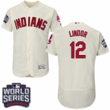 Men's Majestic Cleveland Indians #12 Francisco Lindor Cream 2016 World Series Bound Flexbase Authentic Collection MLB Jersey