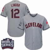 Youth Majestic Cleveland Indians #12 Francisco Lindor Authentic Grey Road 2016 World Series Bound Cool Base MLB Jersey