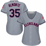 Women's Majestic Cleveland Indians #35 Abraham Almonte Authentic Grey Road Cool Base MLB Jersey