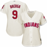 Women's Majestic Cleveland Indians #9 Carlos Baerga Replica Cream Alternate 2 Cool Base MLB Jersey