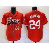 Men's Detroit Tigers #24 Miguel Cabrera Number Orange Cool Base Stitched Baseball Jersey