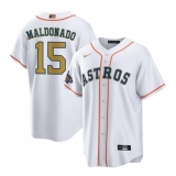 Men's Houston Astros #15 Martín Maldonado 2023 White Gold World Serise Champions Flex Base Stitched Jersey