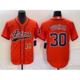 Men's Houston Astros #30 Kyle Tucker Number Orange Cool Base Stitched Baseball Jersey