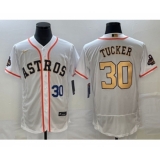Men's Houston Astros #30 Kyle Tucker Number 2023 White Gold World Serise Champions Flex Base Stitched Jersey
