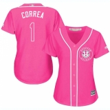 Women's Majestic Houston Astros #1 Carlos Correa Replica Pink Fashion Cool Base MLB Jersey