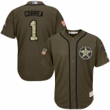 Men's Majestic Houston Astros #1 Carlos Correa Replica Green Salute to Service MLB Jersey