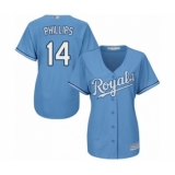 Women's Kansas City Royals #14 Brett Phillips Authentic Light Blue Alternate 1 Cool Base Baseball Player Jersey