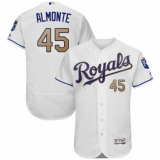 Men's Majestic Kansas City Royals #45 Abraham Almonte White Flexbase Authentic Collection MLB Jersey