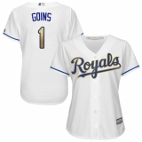 Women's Majestic Kansas City Royals #1 Ryan Goins Authentic White Home Cool Base MLB Jersey