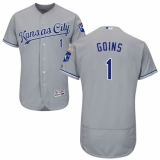 Men's Majestic Kansas City Royals #1 Ryan Goins Grey Road Flex Base Authentic Collection MLB Jersey