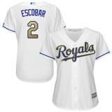 Women's Majestic Kansas City Royals #2 Alcides Escobar Replica White Home Cool Base MLB Jersey