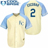 Men's Majestic Kansas City Royals #2 Alcides Escobar Replica Cream Exclusive Vintage Cool Base MLB Jersey