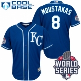 Men's Majestic Kansas City Royals #8 Mike Moustakas Authentic Blue Alternate 2 Cool Base 2015 World Series