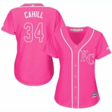 Women's Majestic Kansas City Royals #34 Trevor Cahill Replica Pink Fashion Cool Base MLB Jersey