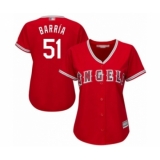 Women's Los Angeles Angels of Anaheim #51 Jaime Barria Authentic Red Alternate Cool Base Baseball Player Jersey