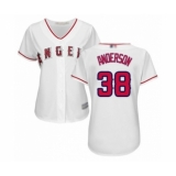 Women's Los Angeles Angels of Anaheim #38 Justin Anderson Authentic White Home Cool Base Baseball Player Jersey