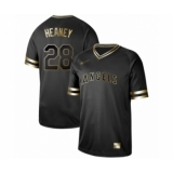 Men's Los Angeles Angels of Anaheim #28 Andrew Heaney Authentic Black Gold Fashion Baseball Jersey