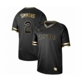 Men's Los Angeles Angels of Anaheim #2 Andrelton Simmons Authentic Black Gold Fashion Baseball Jersey