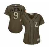 Women's Los Angeles Angels of Anaheim #9 Tommy La Stella Authentic Green Salute to Service Baseball Jersey