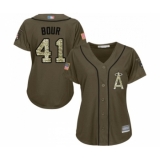 Women's Los Angeles Angels of Anaheim #41 Justin Bour Authentic Green Salute to Service Baseball Jersey