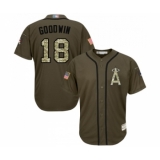 Youth Los Angeles Angels of Anaheim #18 Brian Goodwin Authentic Green Salute to Service Baseball Jersey