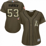 Women's Majestic Los Angeles Angels of Anaheim #53 Blake Parker Authentic Green Salute to Service MLB Jersey